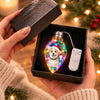 Custom Photo & Name Pet Dog Portrait With Holly Snowflake Poinsettia Chili Bulb LED Light HO82 904080