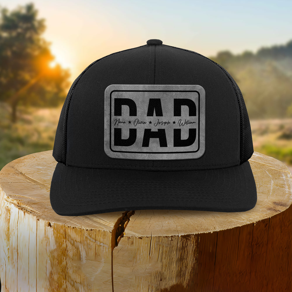 Custom Kid Names Papa Leather Patch Cap, Personalized Gift for Dad HO82 902288