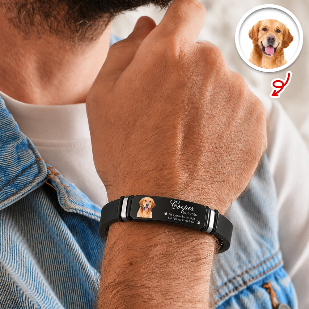 Custom Photo And Name Pet Memorial Wristband Bracelet - Forever In My Heart Pet Lover Gift LM32 669629
