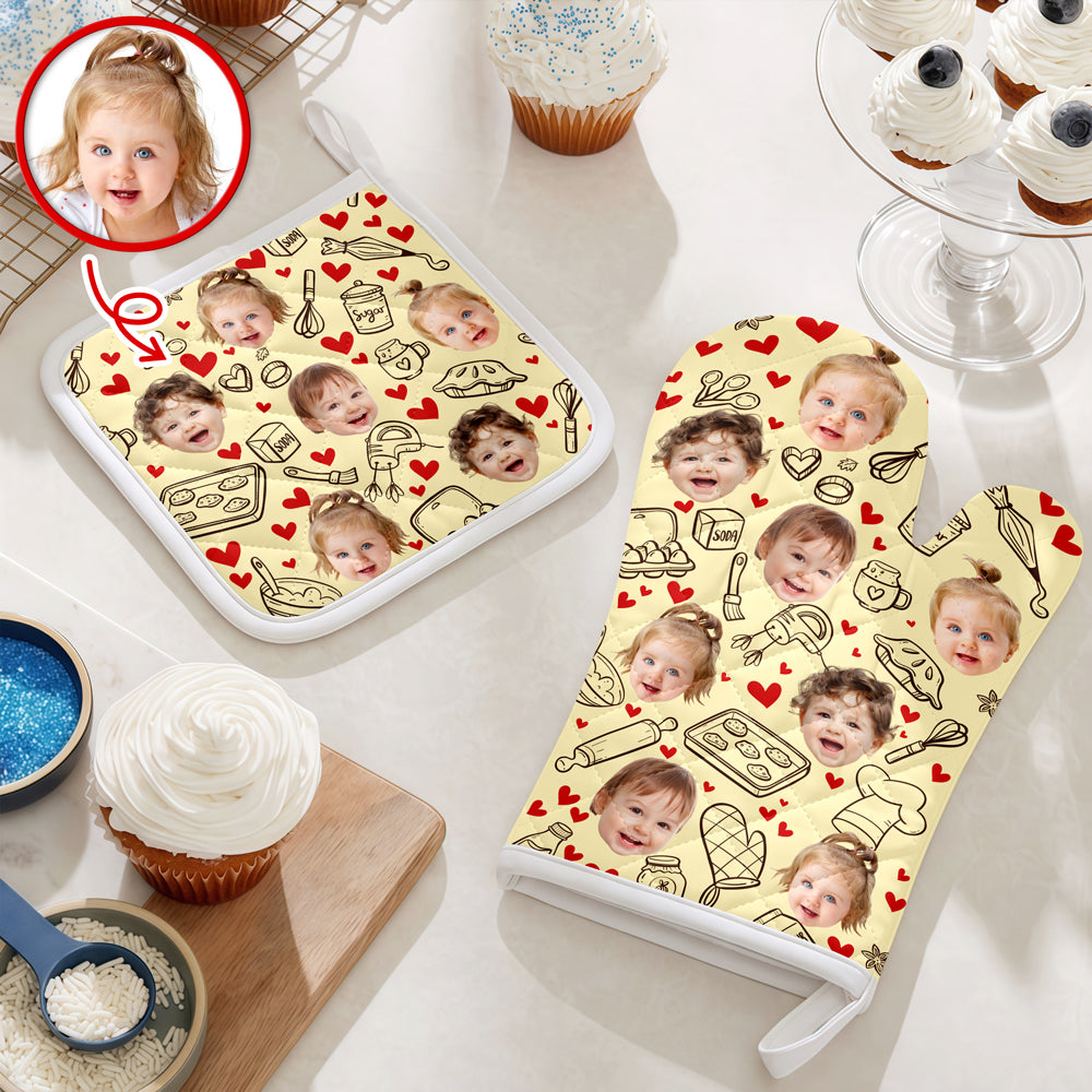 Custom Face Kids Oven Mitt Mother's Day Gift For Mom, Grandma HA75 920696