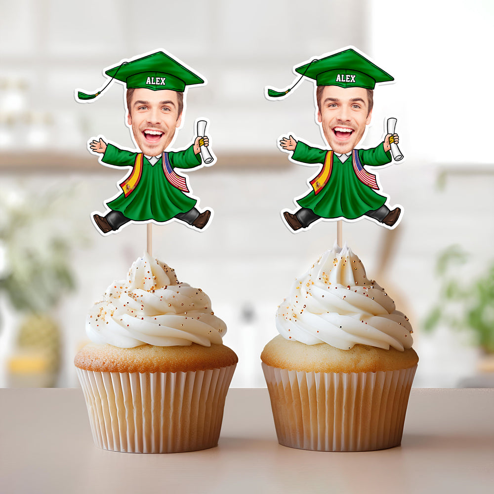Custom Face With Country Flag Graduation Decoration Cupcake Toppers TH10 169115