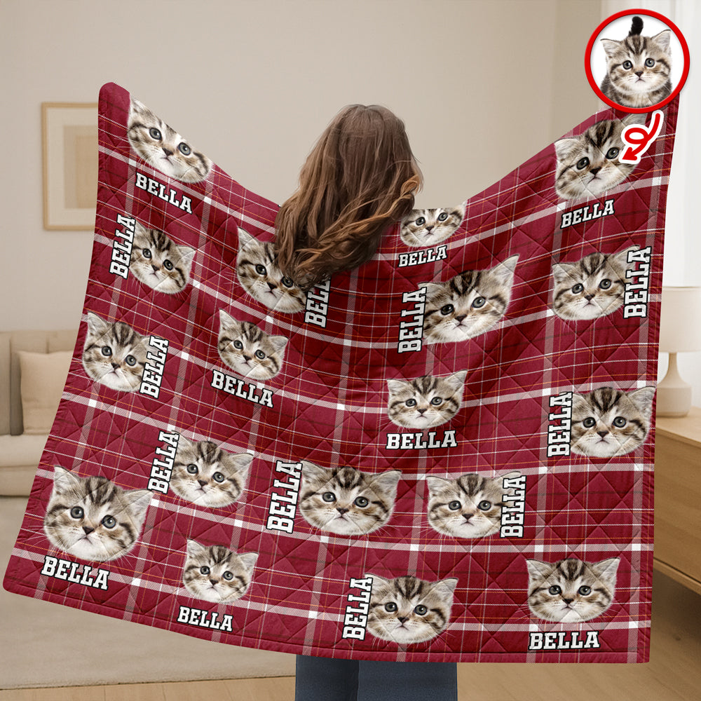 Custom Photo Name Dog Cat Christmas Pattern Quilt Blanket For Pet Lovers LM32 897151