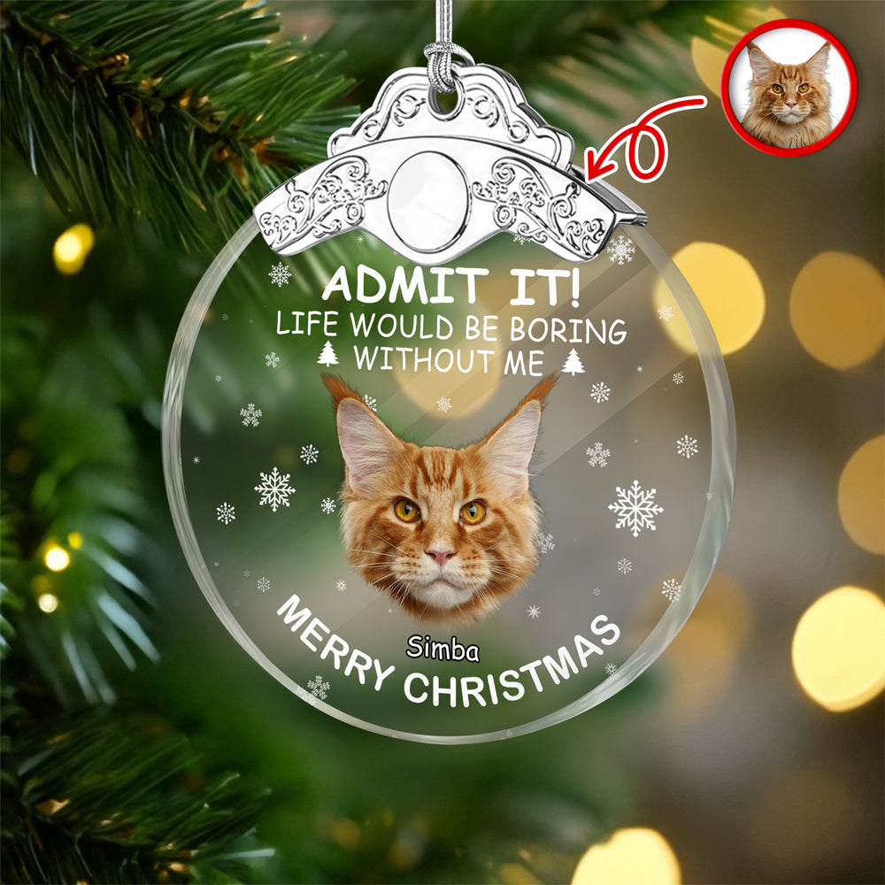 Custom Cat Face Life Would Be Boring Without Me Metal Top Glass Ornament HO82 894696