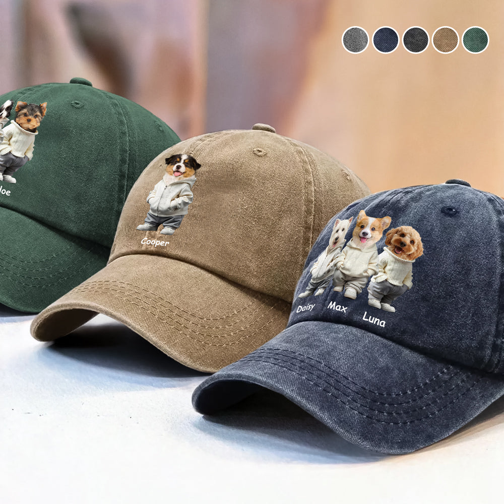 Custom Photo And Name Dog Washed Denim Baseball Cap For Dog Pet Lover HA75 897528