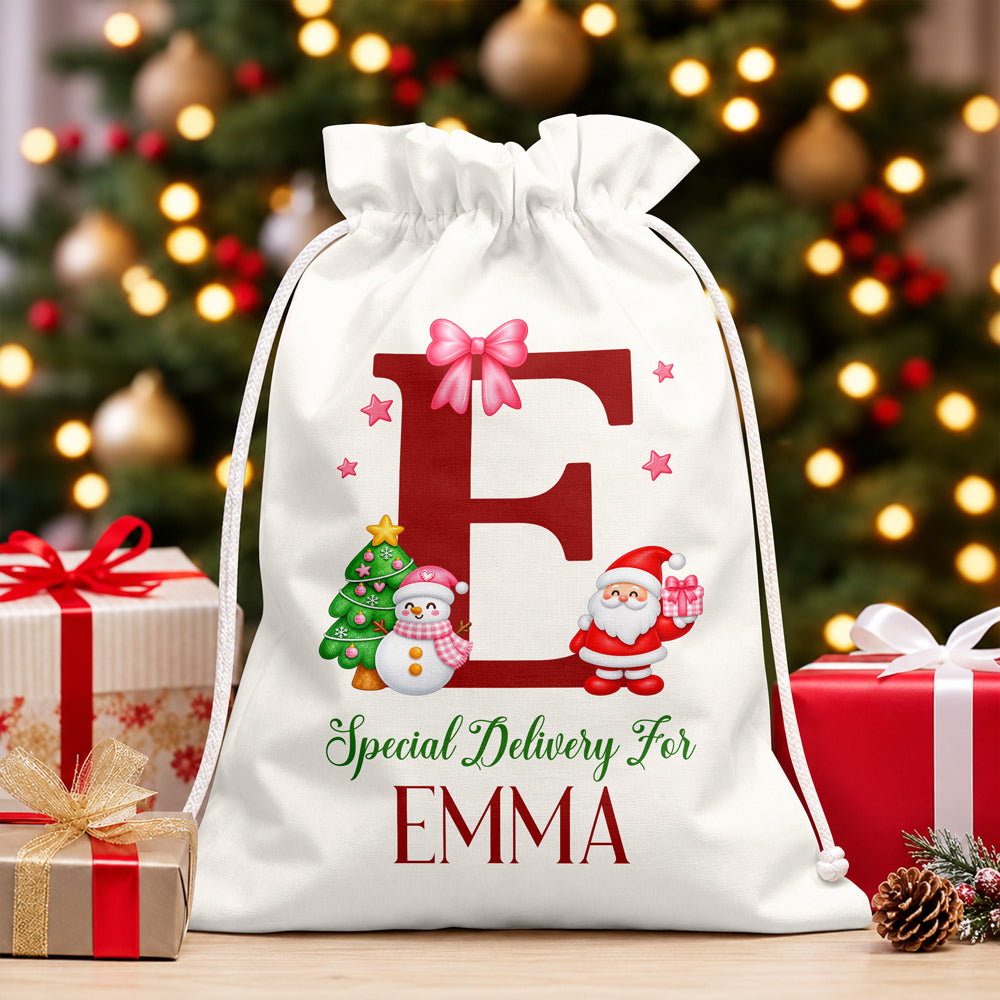 Custom Name Initial Letter Christmas Sacks, Christmas Holiday Gift Bag TH10 171435