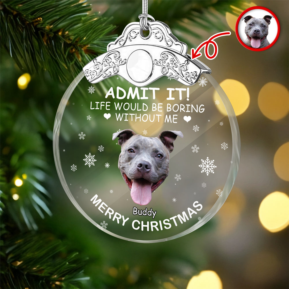 Custom Dog Face Life Would Be Boring Without Me Metal Top Glass Ornament HO82 894694