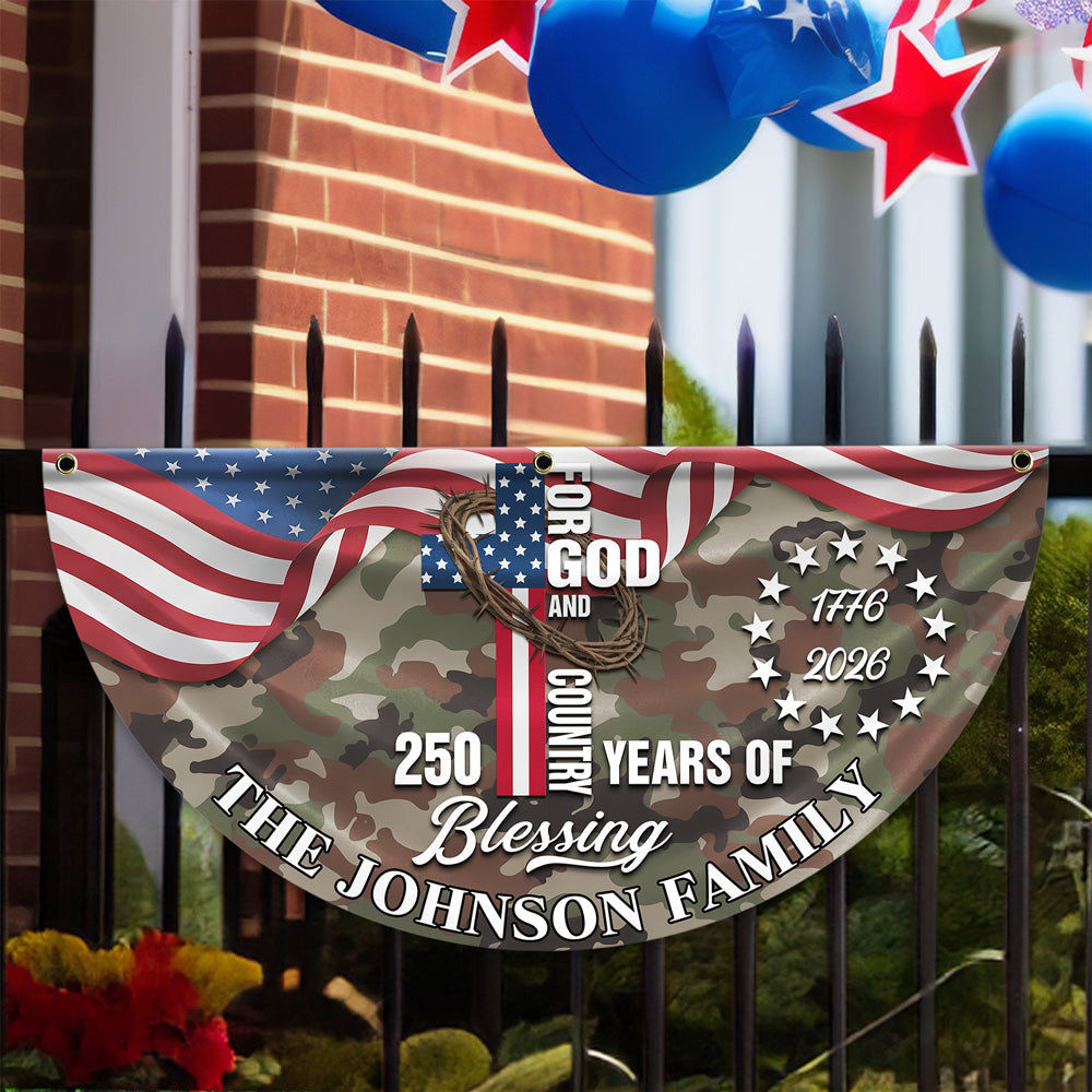 Custom Family Name USA 250th Anniversary 1776–2026 Camo Non-pleated Fan Flag HO82 901506