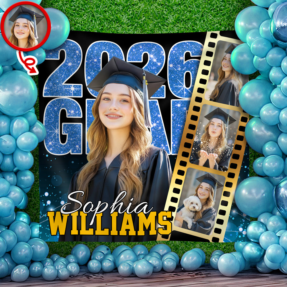 Custom Photo Class of 2026 Graduation Film Strip Glitter Backdrop, Personalized Party Decor LM32 899461