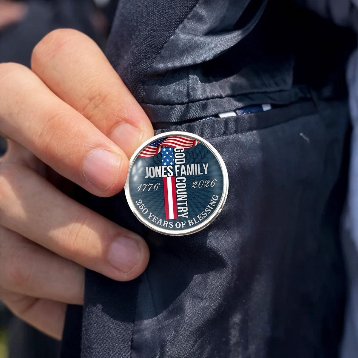 Custom Family Name Blessing God Country Cross USA 250 Years of Blessing 1776–2026 Lapel Pin LM32 899681