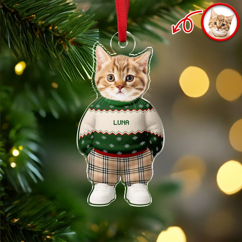 Custom Photo Dog Cat Xmas Clothes Christmas Acrylic Ornament For Christmas HA75 897942