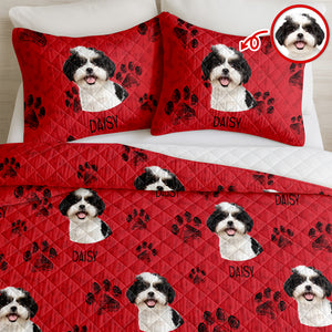 Custom Photo With Dog Cat Paw Quilt Bedding Set For Dog Cat Lovers LM32 897237