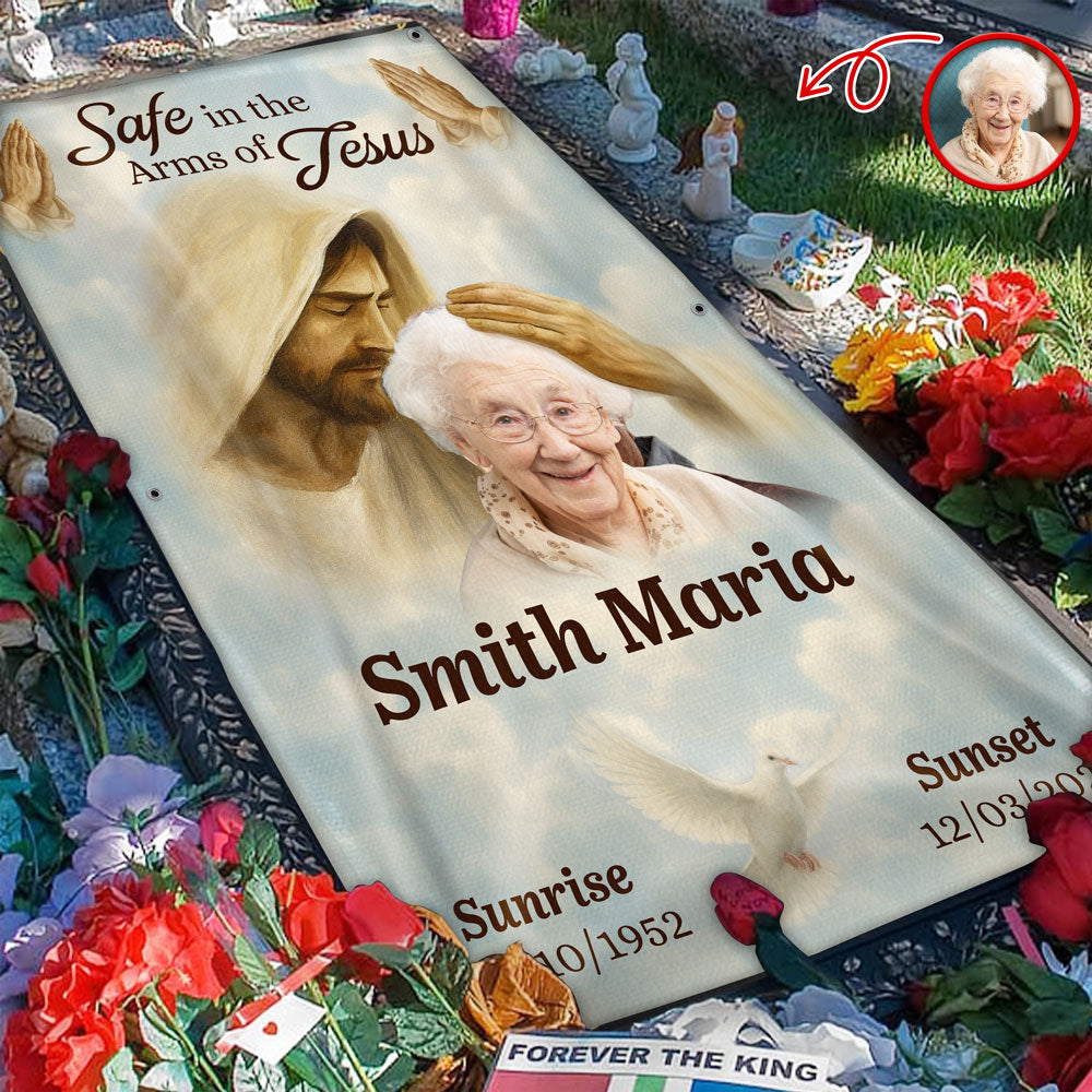 Custom Photo Safe in the Arms of Jesus Grave Blanket Memorial Gift LM32 897511