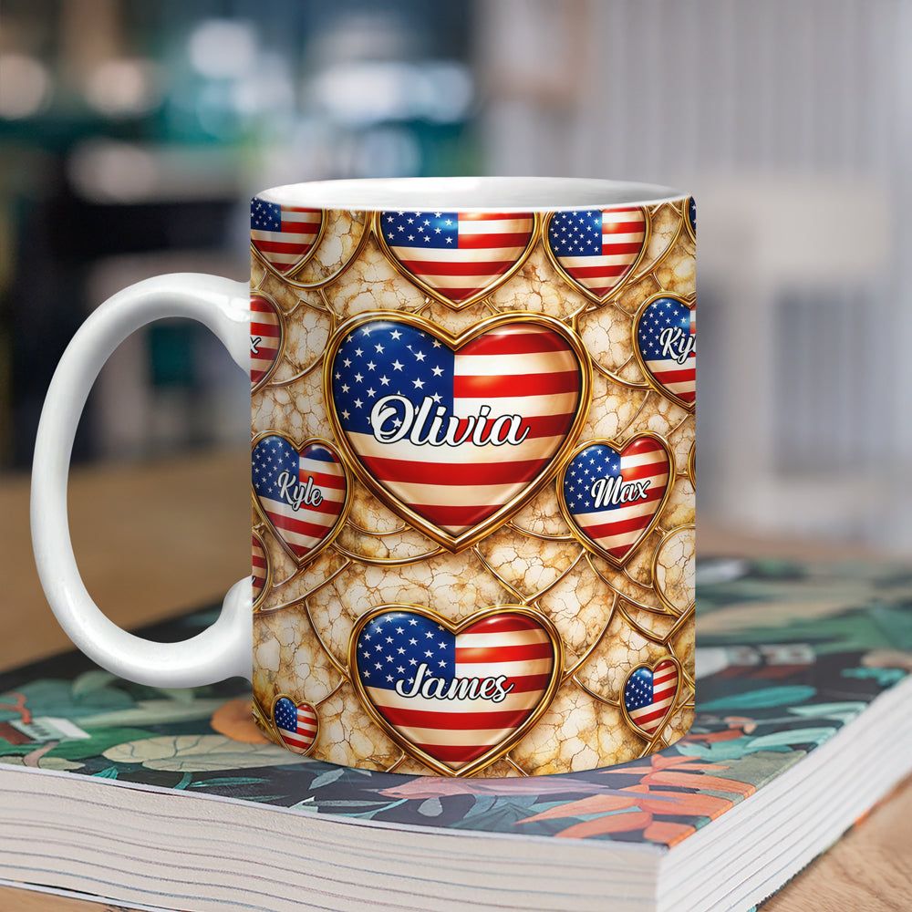 Custom Name American Flag Heart 3D Effect Coffee Mug, Personalized Patriotic Gift TH10 169347