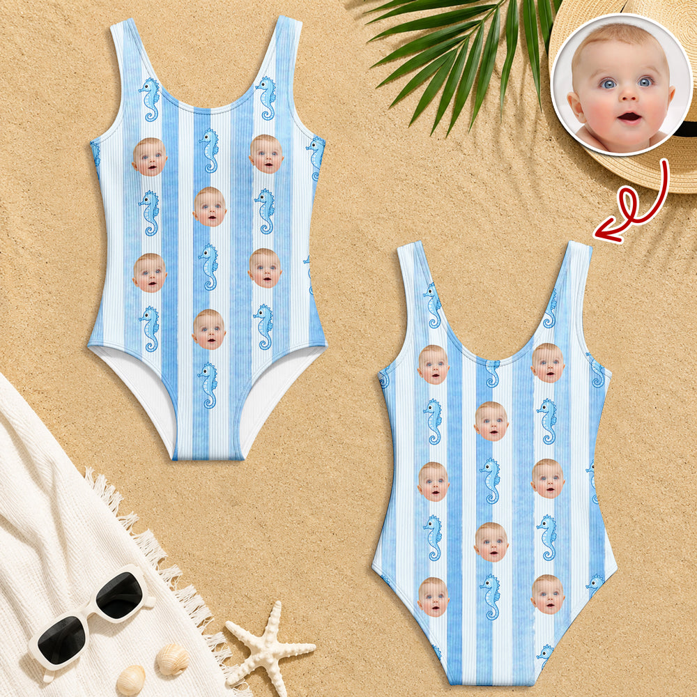 Custom Photo Striped Summer Pattern Swimsuit – Personalized Beachwear Gift HO82 902956
