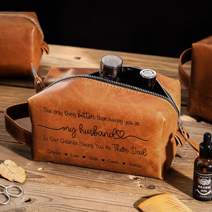 Having You As A Dad - Personalized Engraved Men's Leather Toiletry Bag HO82 894226