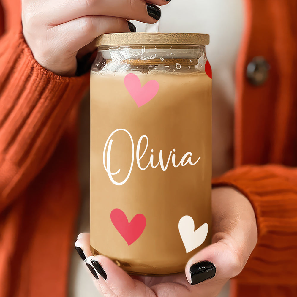 Custom Name Heart Glass Can With Lid Gift For Family TH10 896905