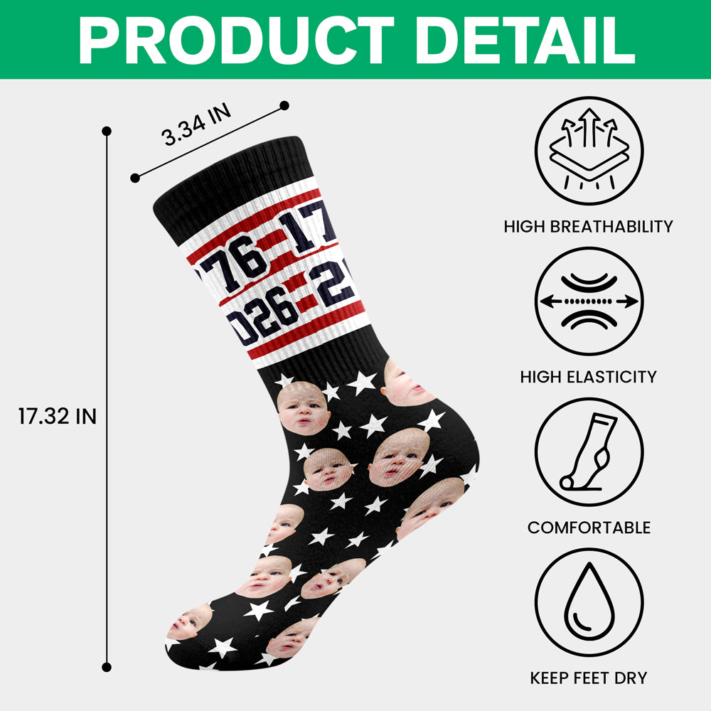 Custom Photo Patriotic 250 Years Of Freedom 1776-2026 Socks LM32 669367