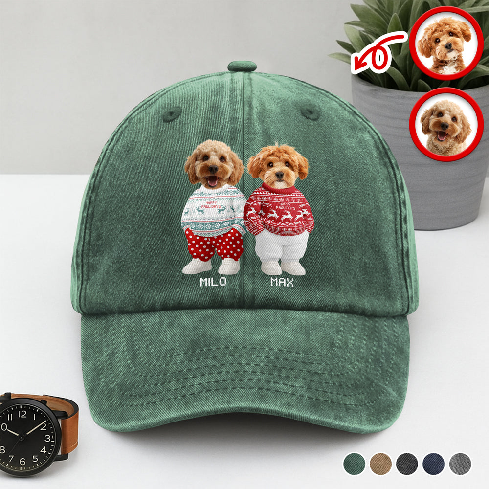 Custom Photo Dog Cat Xmas Clothes Christmas Washed Denim Baseball Cap HA75 897944