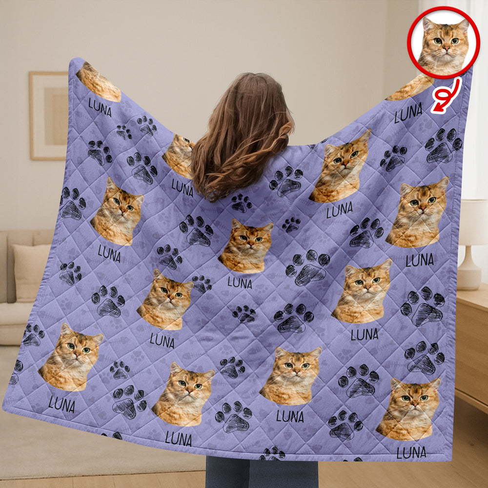 Custom Photo With Dog Cat Paw Quilt Blanket For Dog Cat Lovers LM32 897301
