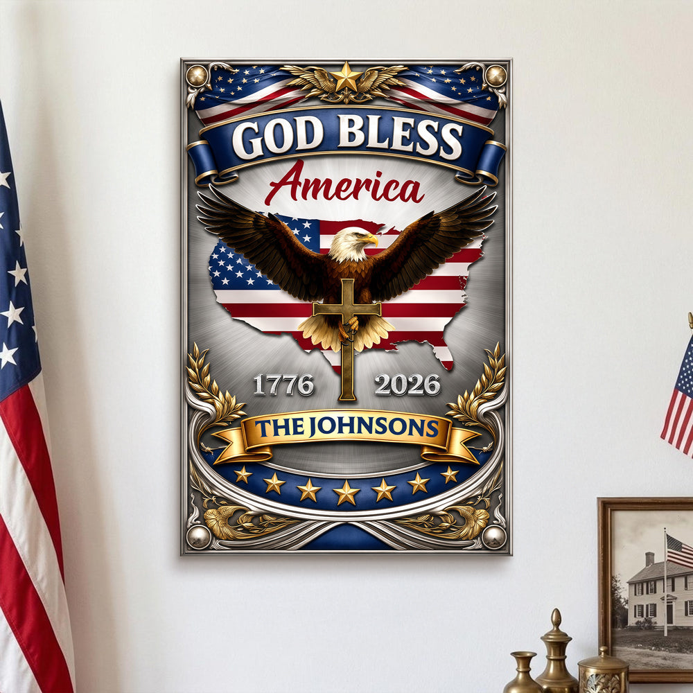 Custom Name 250th Anniversary God Bless America Eagle 1776–2026 Patriotic Metal Sign HA75 920840