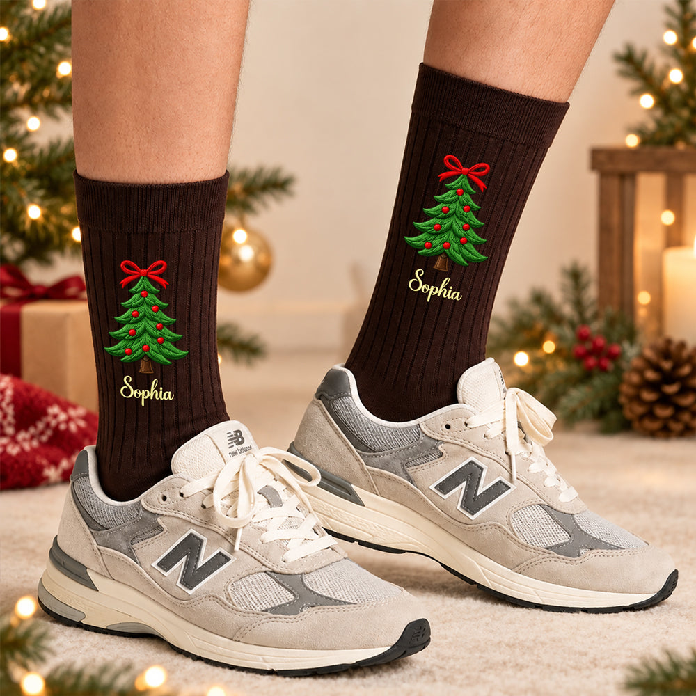 Personalized Name Christmas Tree Embroidered Socks HO82 904016