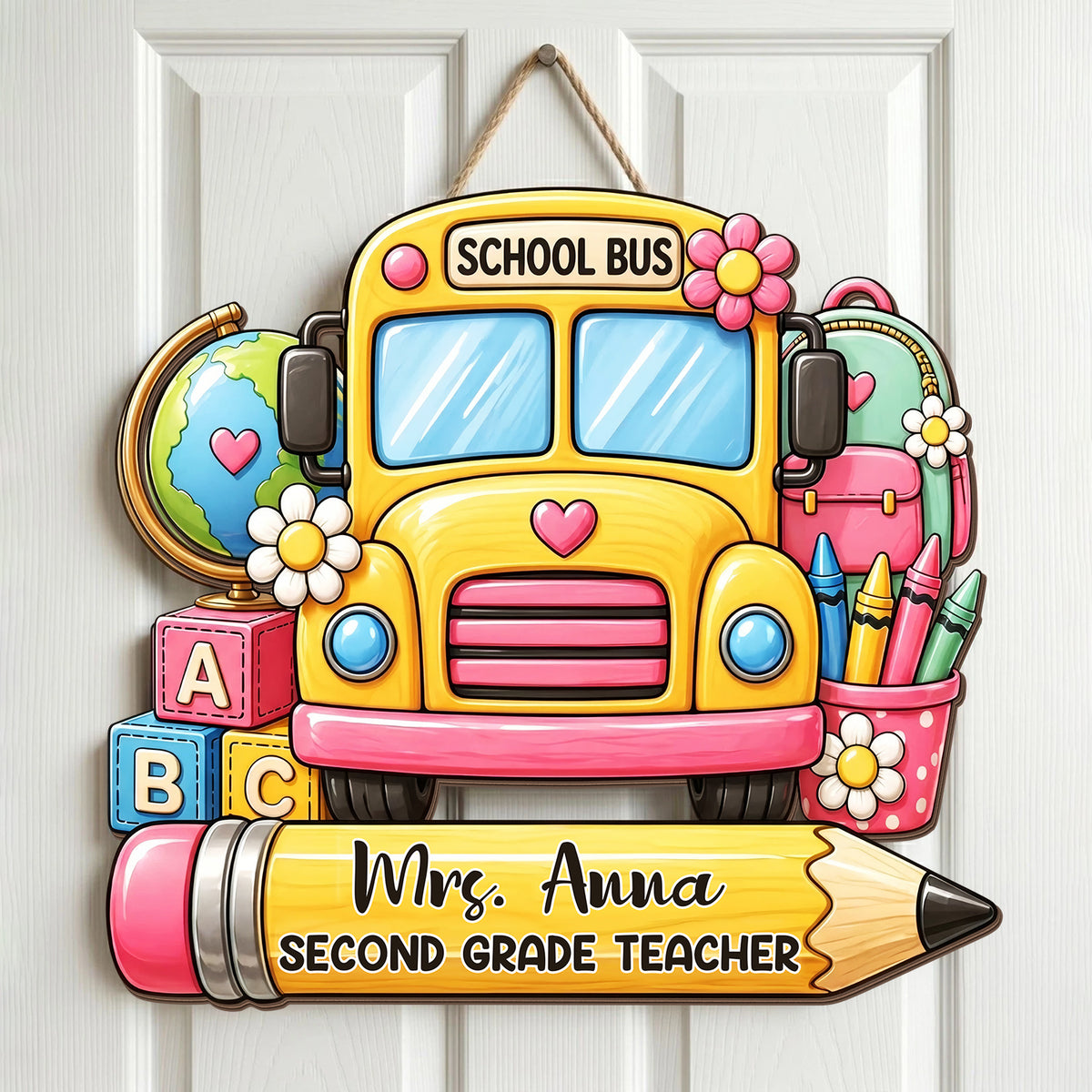 Custom Name Teacher School Bus Door Sign - Personalized Classroom Decor CH07 180050