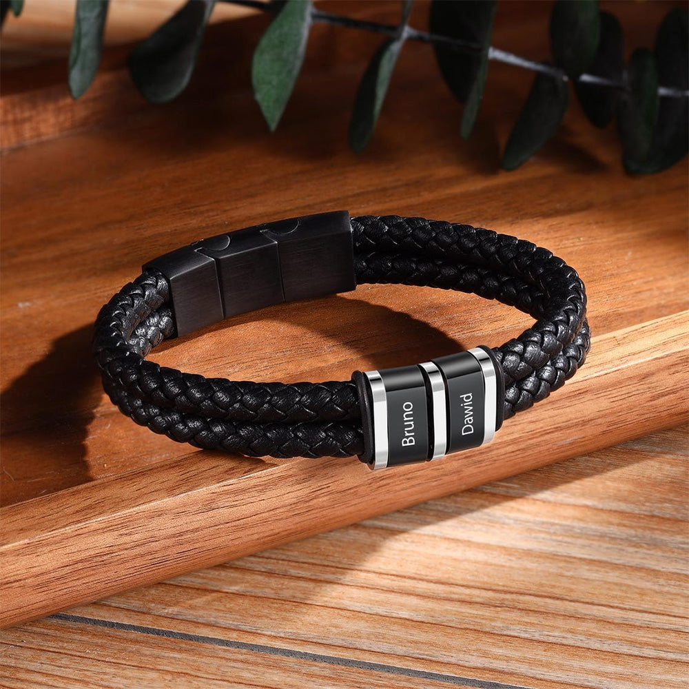 Personalized Kid Names Men's Braid 7-9 inch Leather Bracelet - Gift For Dad, Men's Jewelry, Husband's Gifts, Grandad Father's Day Gift HO82 902408