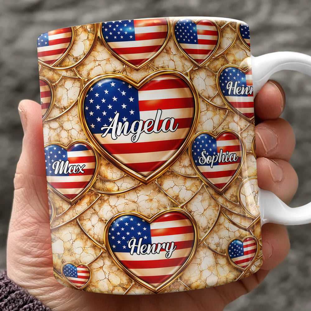 Custom Name American Flag Heart 3D Effect Coffee Mug, Personalized Patriotic Gift TH10 169347