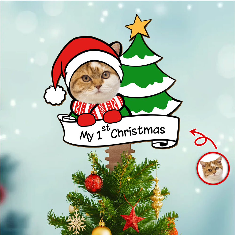 Custom Photo Cat's 1st Christmas Tree Topper Gift For Cat Lovers CH07 899204