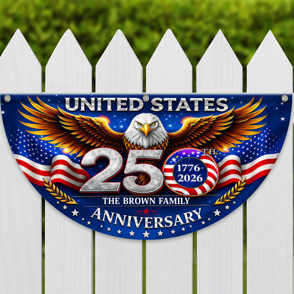 Custom Family Name United States 250th Anniversary 1776–2026 Eagle Non-Pleated Fan Flag LM32 669173