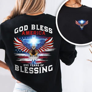 250 Years of Blessing Shirt, Patriotic God Bless America Eagle Back & Front Dark Shirt HO82 901054