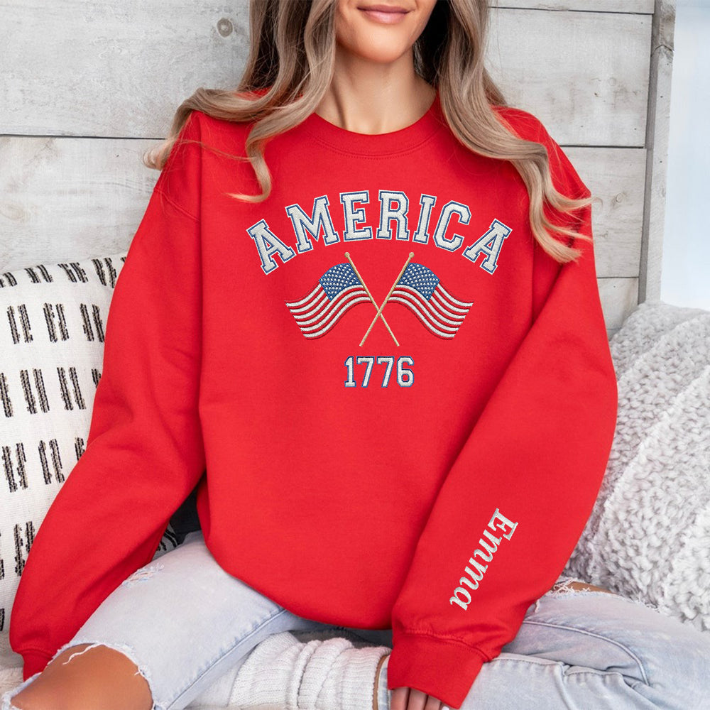 Custom Name America 1776-2026 250th Anniversary Patriotic Sleeve Embroidered Sweatshirt LM32 899495
