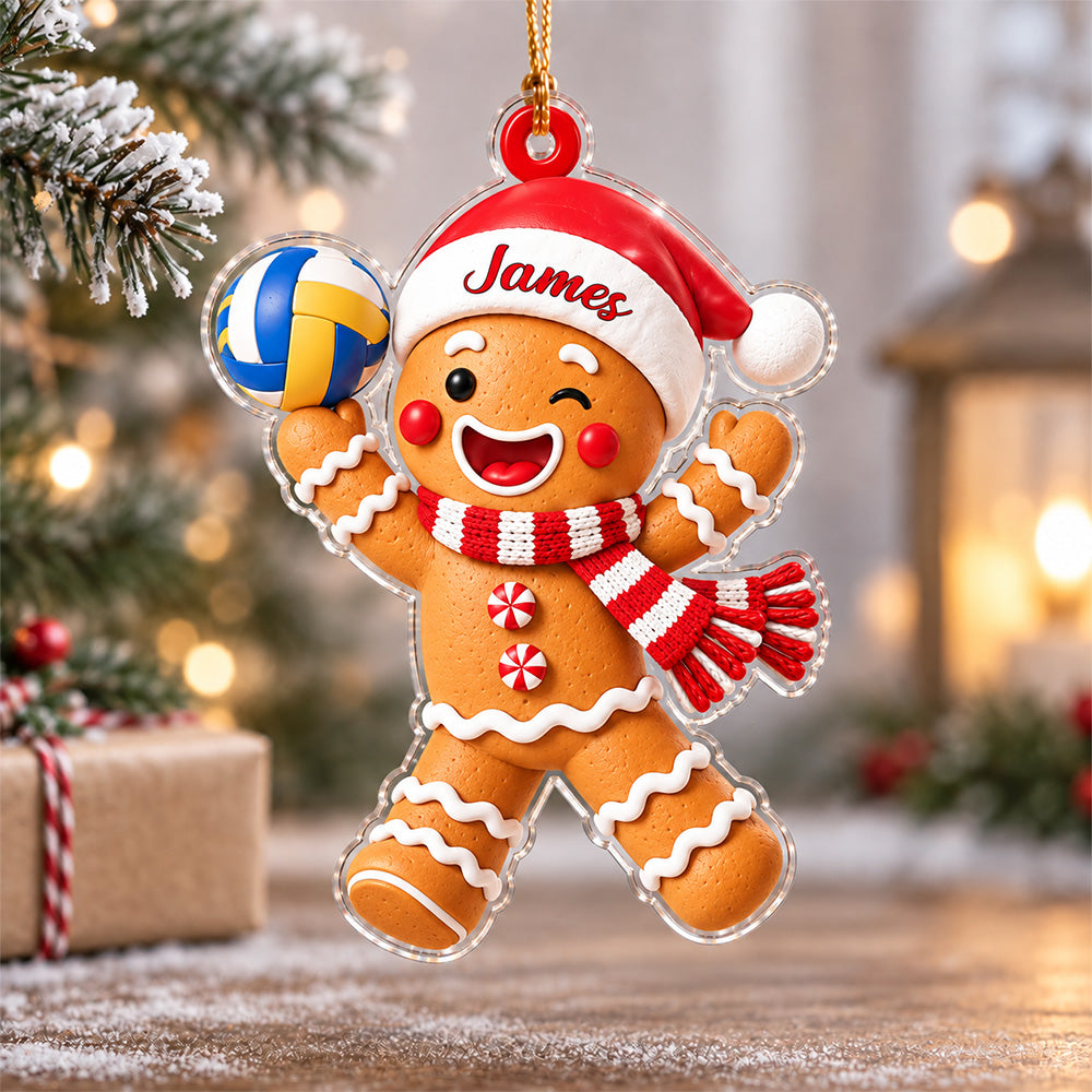 Custom Name Gingerbread Volleyball Acrylic Ornament, Personalized Christmas Decoration for Sports Lovers LM32 670015