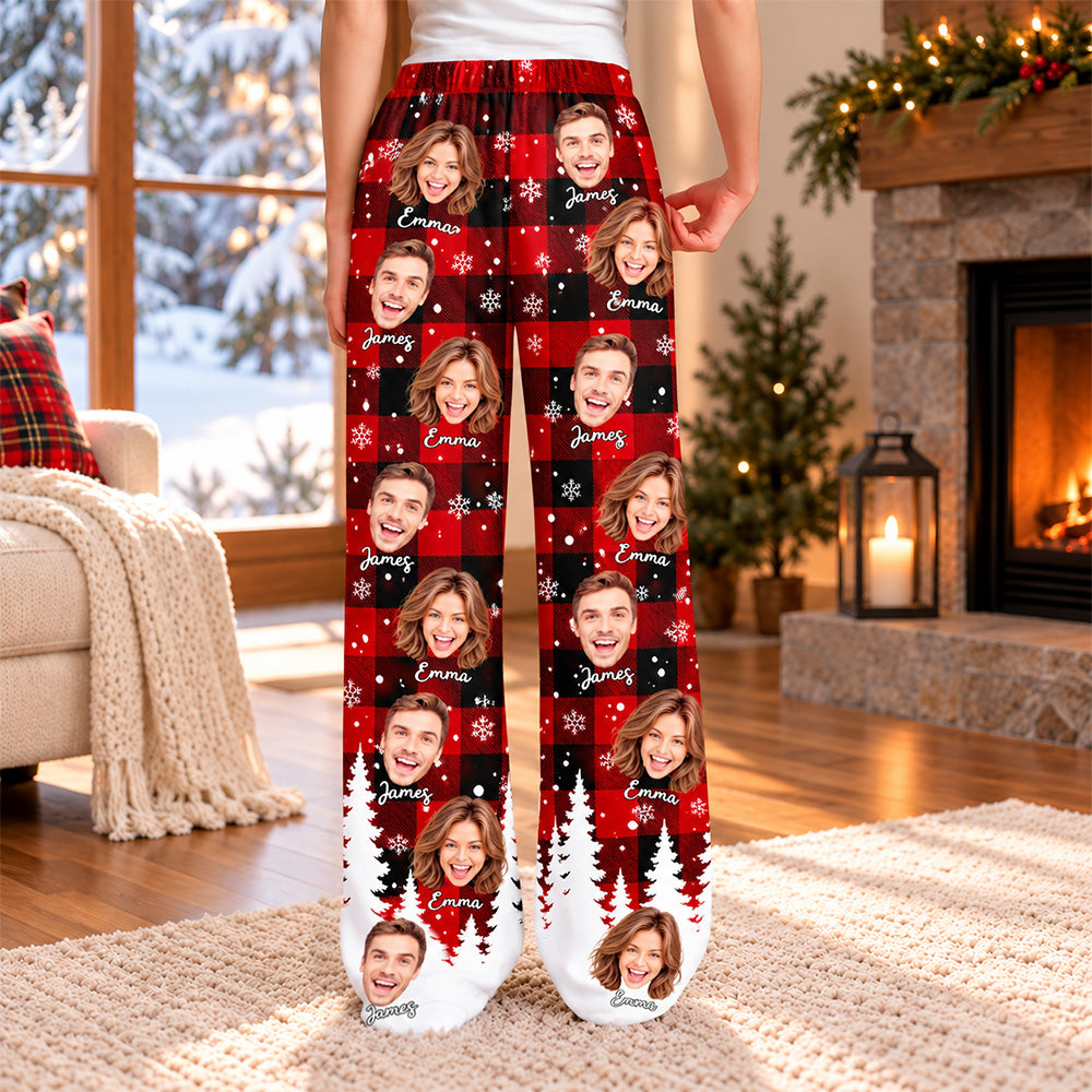 Custom Face Photo And Name Buffalo Plaid Pajama Pants For Christmas Gift TH10 171329