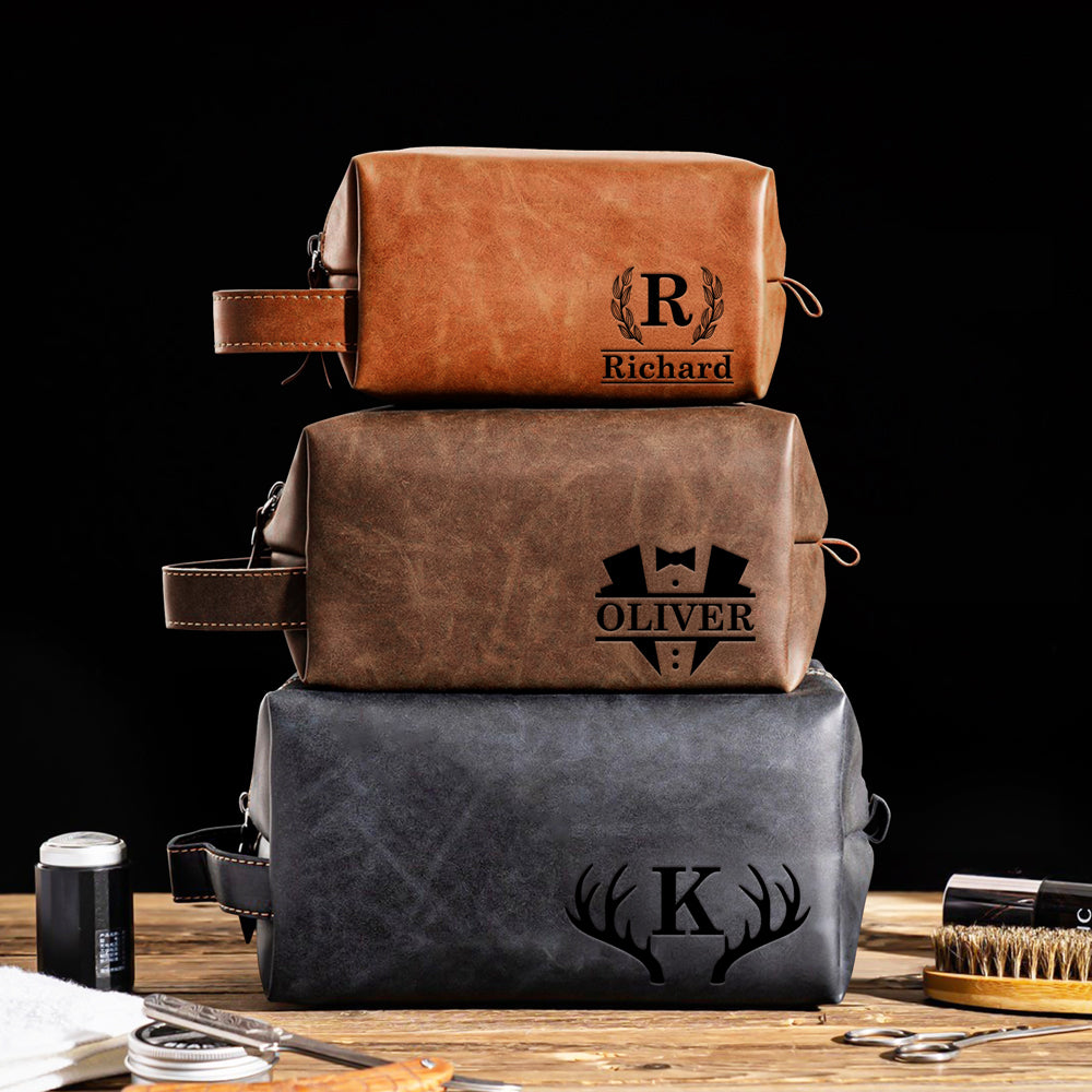 Personalized Name Engraved Men's Leather Toiletry Bag Gift For Dad, Husband, Boyfriend HO82 894214