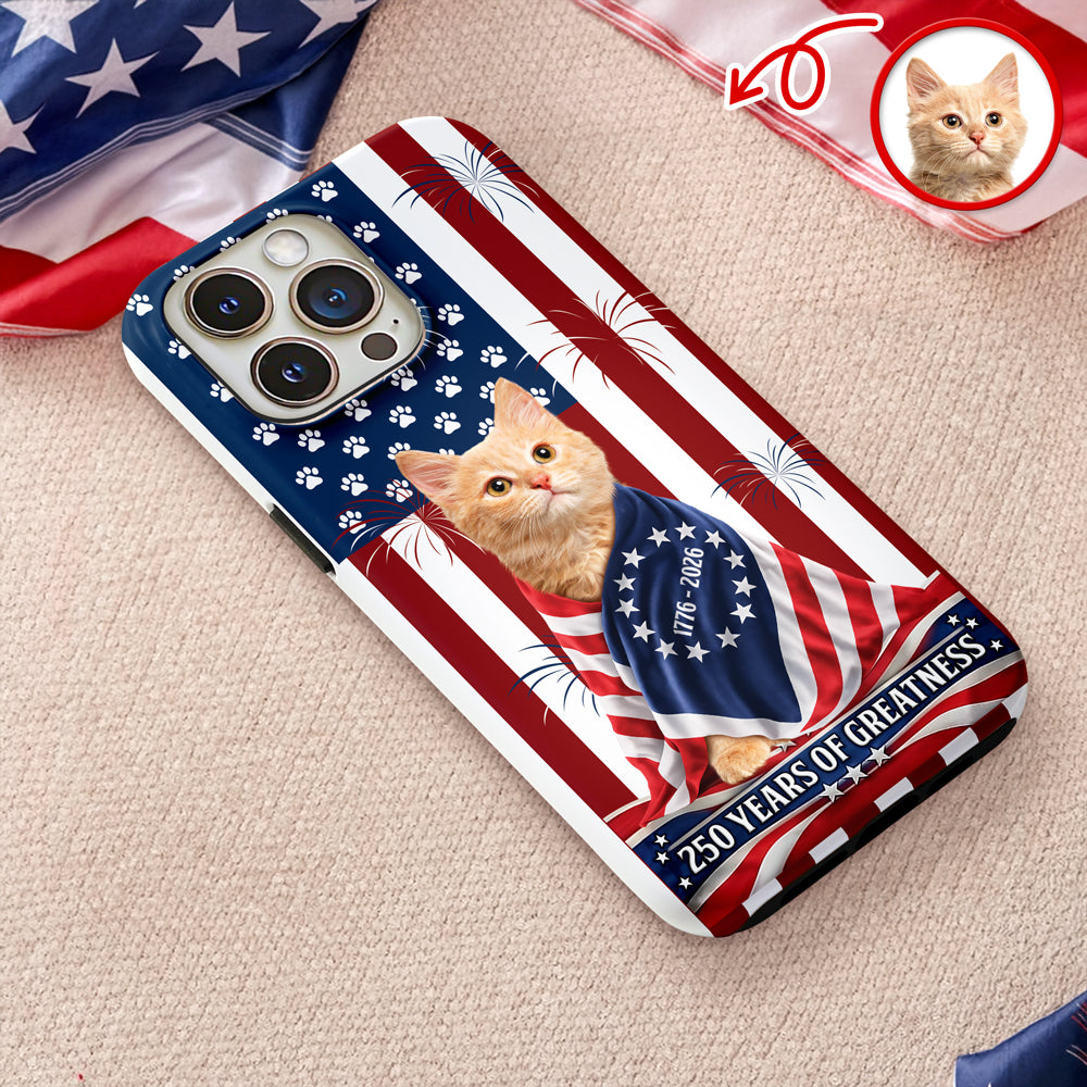 Custom Photo My Dog, Cat Loves America 250 Patriotic Phone Case HO82 901206