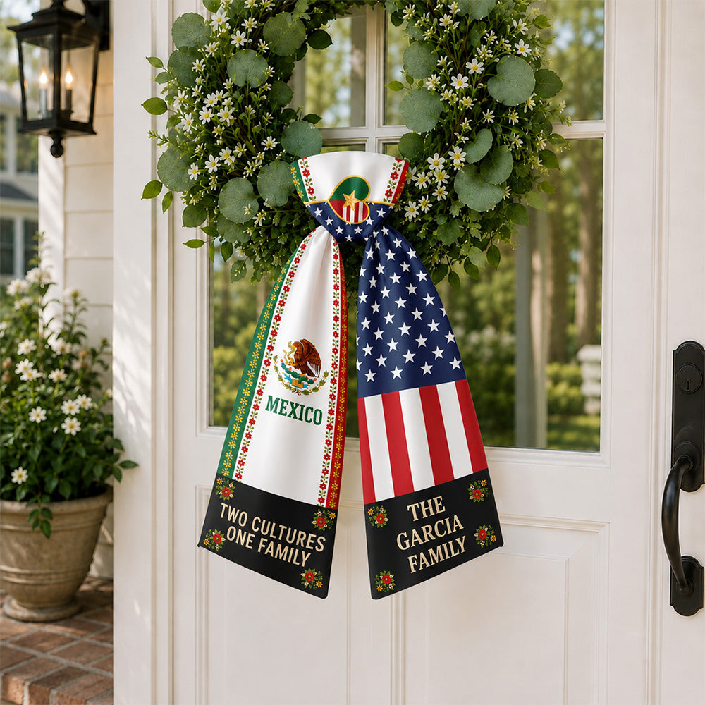 Personalized Family Name Mexico USA Two Cultures One Family Wreath Sash LM32 669881