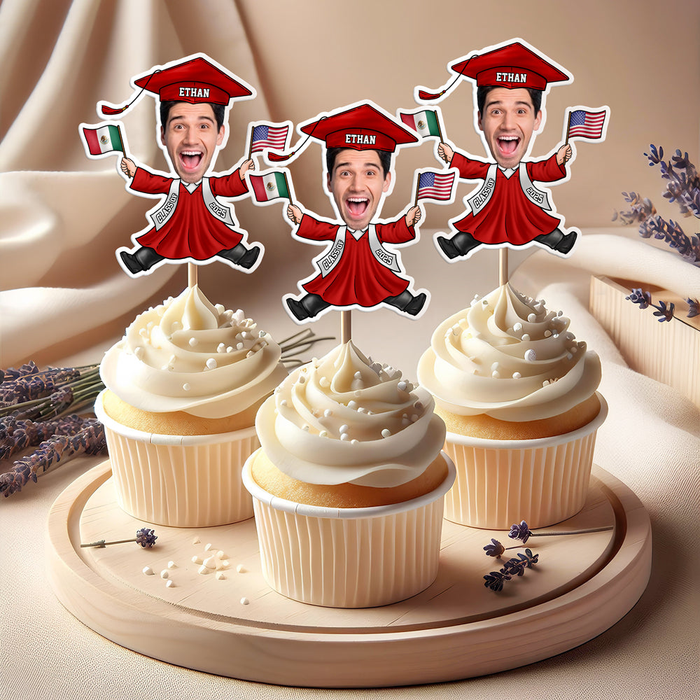 Custom Funny Face Flag Nations Graduation Decoration Cupcake Toppers LM32 893309