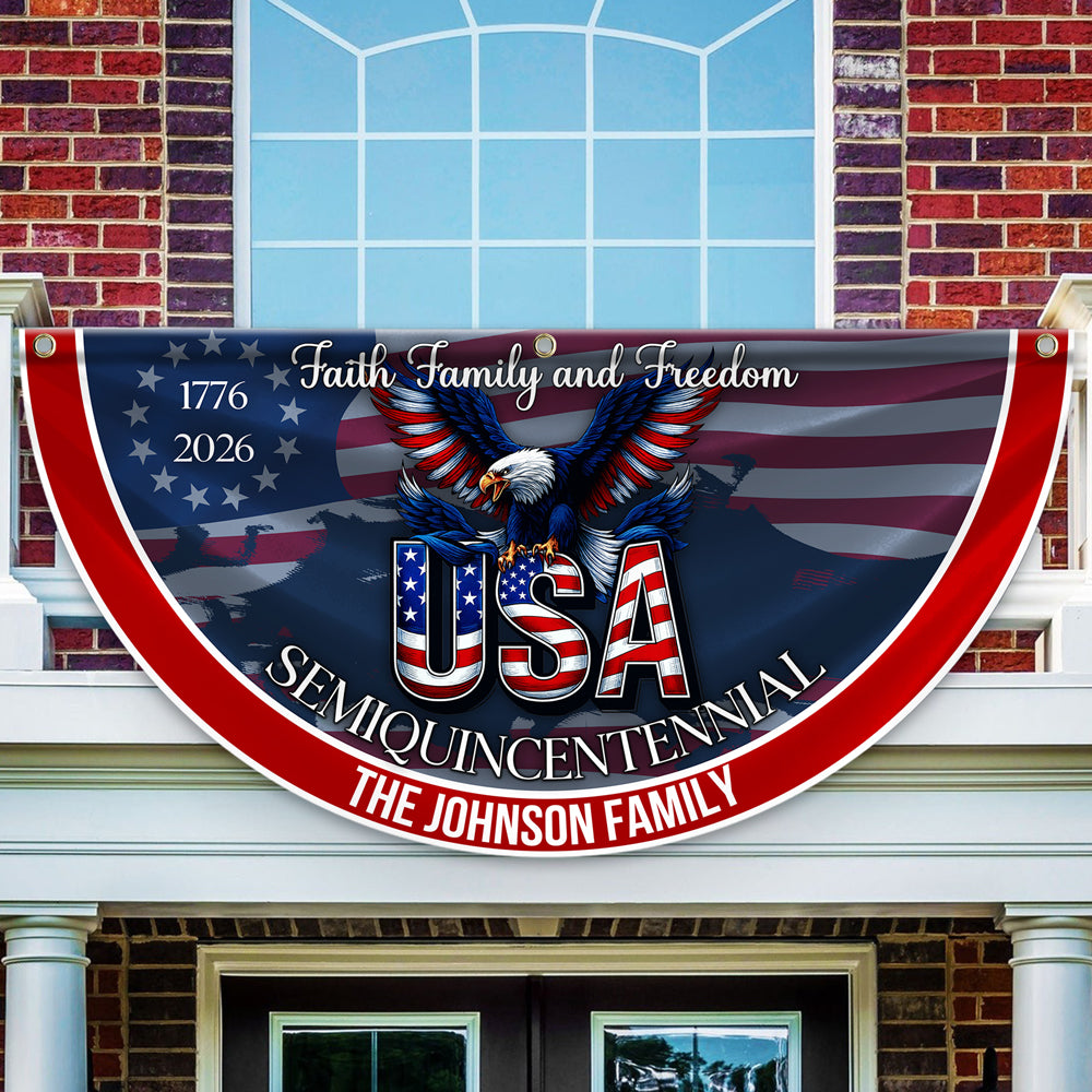 Custom Family Name Faith, Family & Freedom America 250 Years Patriotic Non-pleated Fan Flag HO82 901314