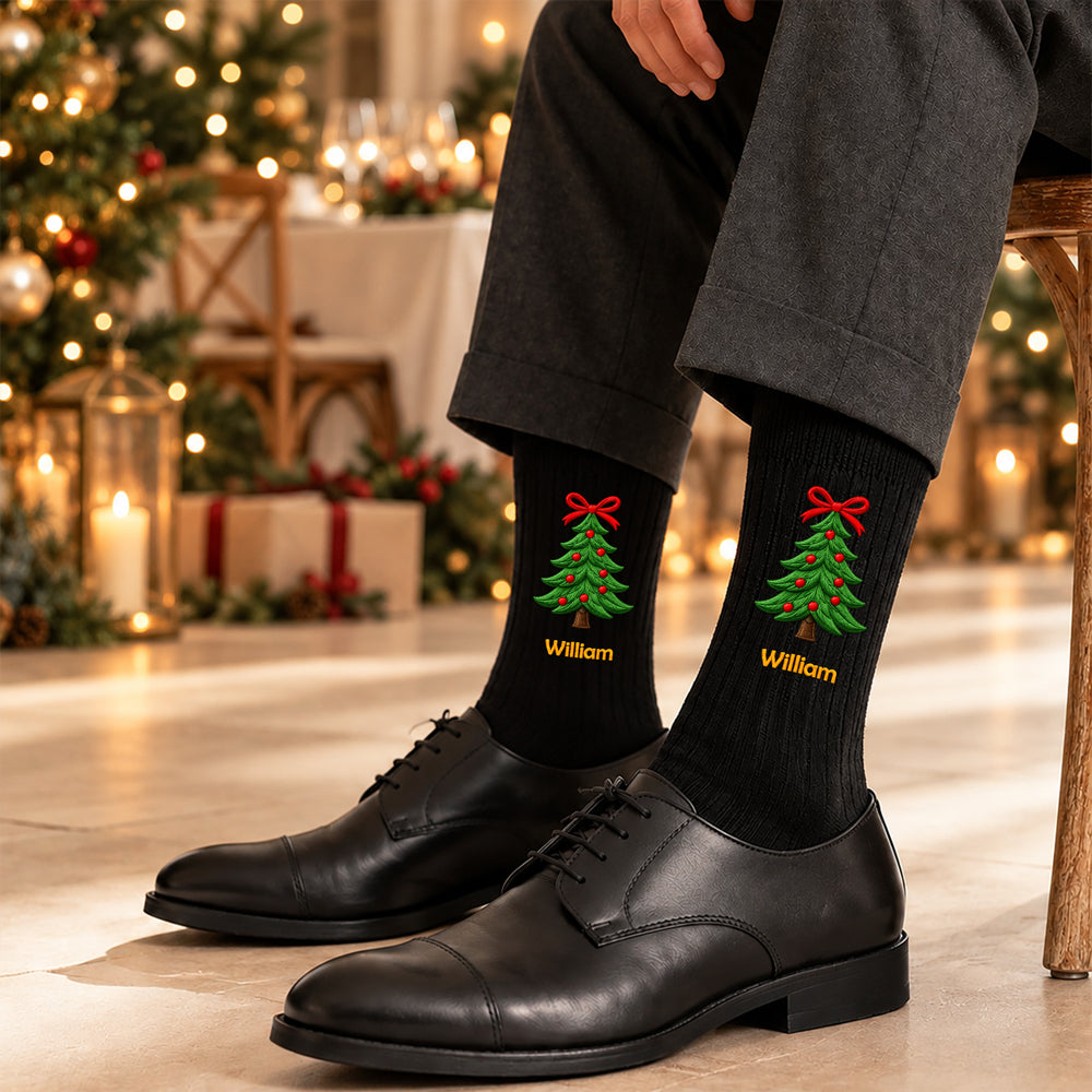Personalized Name Christmas Tree Embroidered Socks HO82 904016
