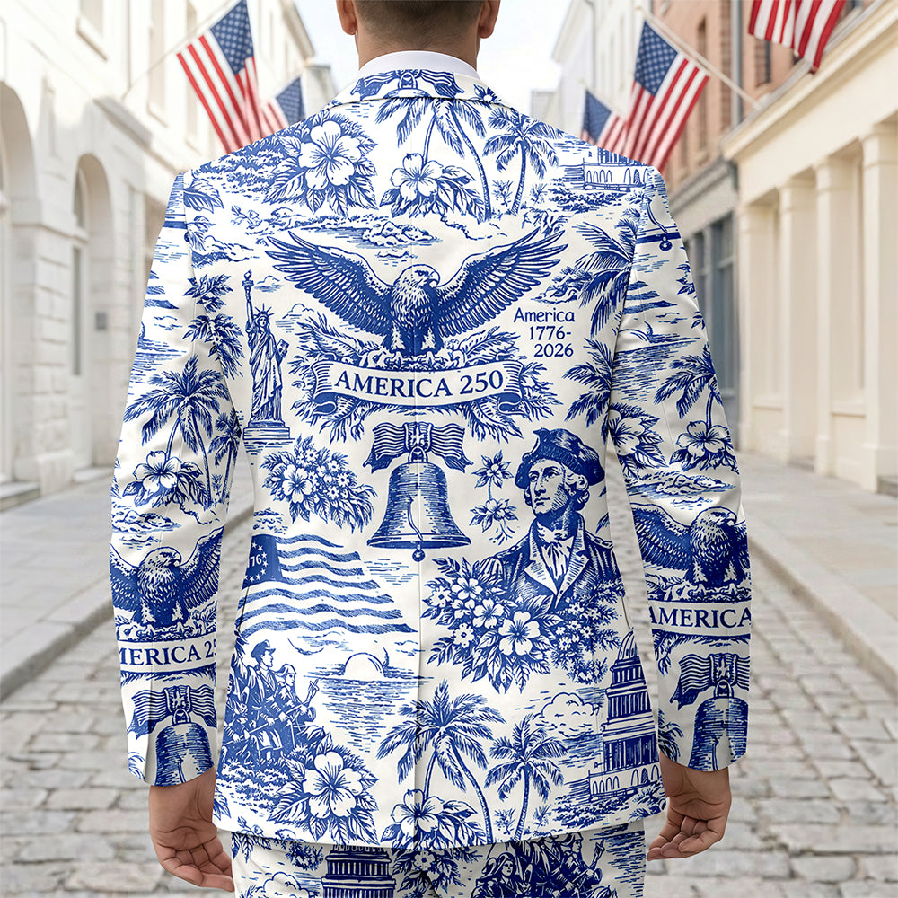 America 250th Anniversary Toile De Jouy Style Patriotic Men's Suit CH07 911028