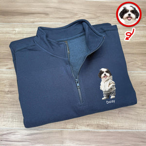 Custom Photo Cute Dog Cat Printed Quarter Zip Sweater Gift For Dog Cat Lovers HA75 898612