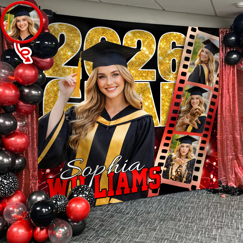 Custom Photo Class of 2026 Graduation Film Strip Glitter Backdrop, Personalized Party Decor LM32 899461