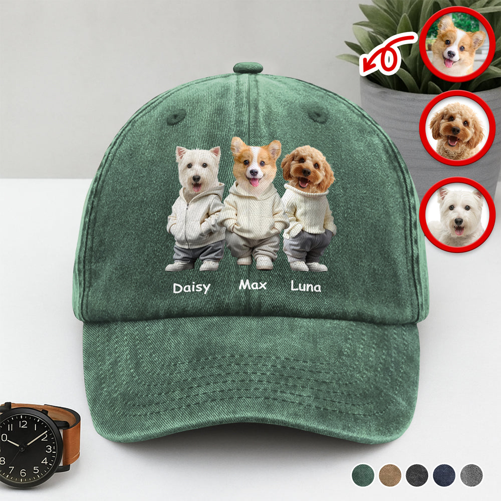 Custom Photo And Name Dog Washed Denim Baseball Cap For Dog Pet Lover HA75 897528