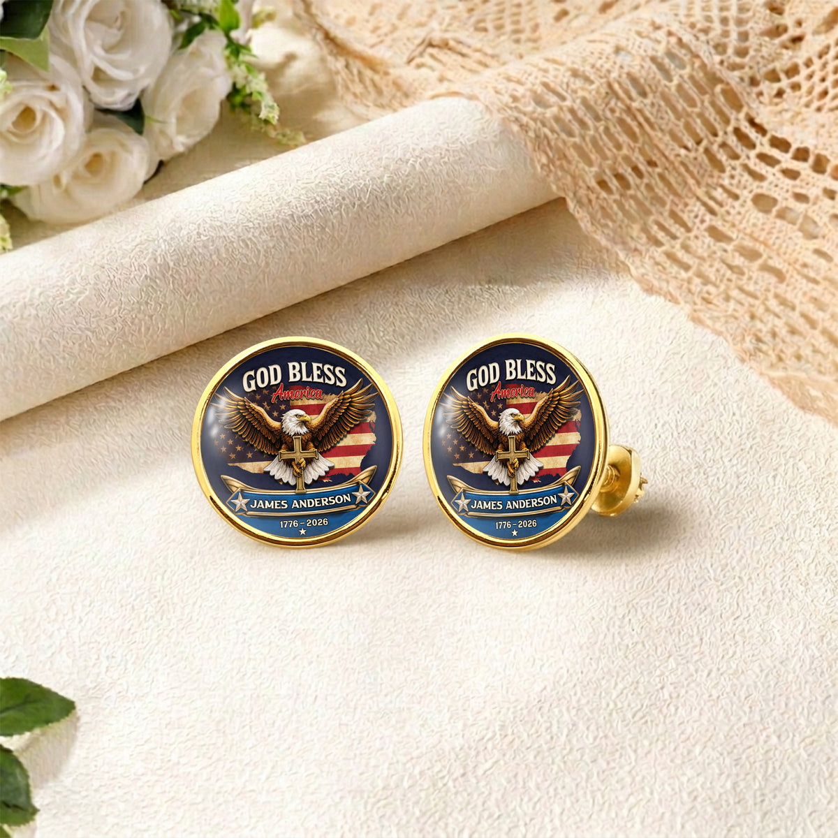 Custom Name 250th Anniversary God Bless America Christian Eagle Lapel Pin LM32 899685