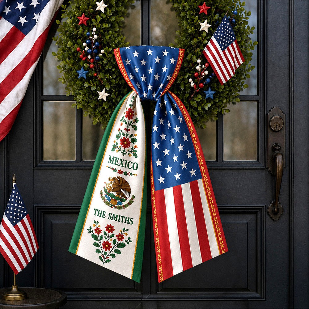 Personalized Family Name Mexico And US Flag Print Wreath Sash Decoration LM32 669879