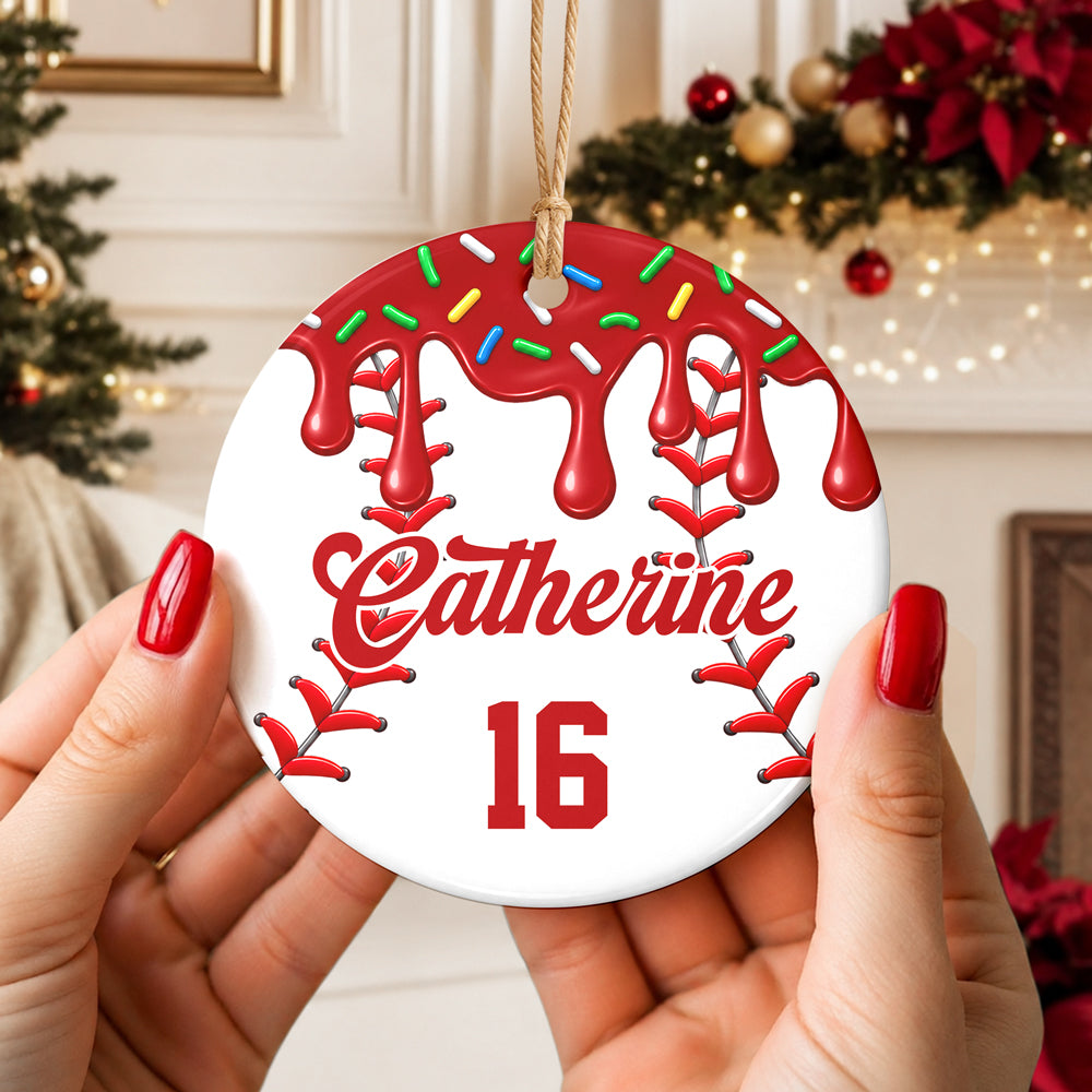 Custom Baseball Ice Cream Christmas Ceramic Ornament, Unique Sports Gift for Baseball Lovers, Kids and Team TH10 171219