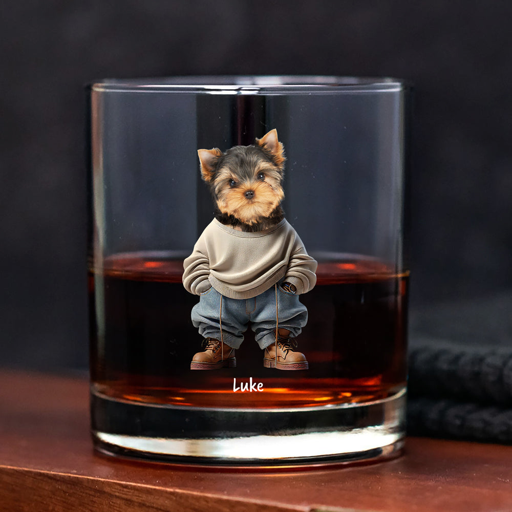 Custom Photo Cool Dog Cat in Dad’s Work Outfit Whiskey Glass Father's Day Gift HA75 892382
