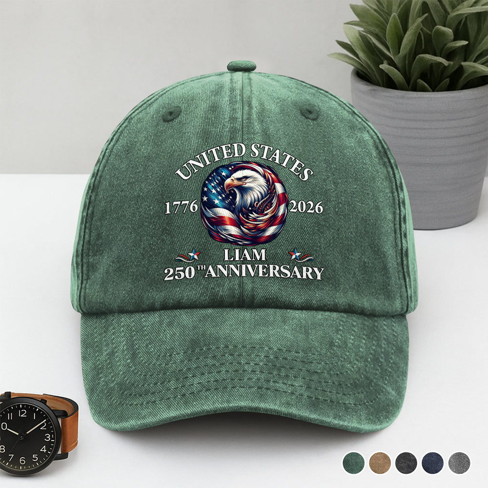 Custom Name America Proud Then And Now Washed Denim Baseball Cap CH07 910548