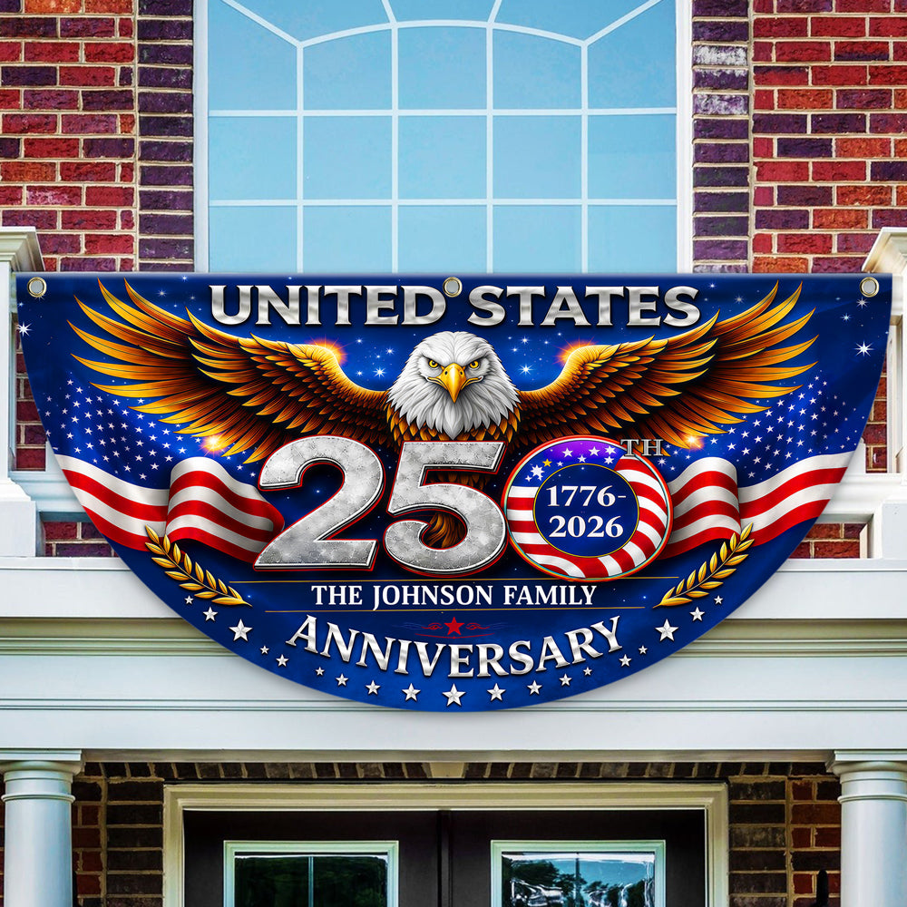 Custom Family Name United States 250th Anniversary 1776–2026 Eagle Non-Pleated Fan Flag LM32 669173